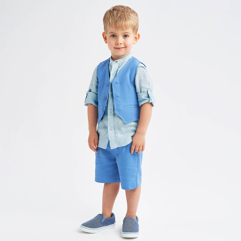 iDO Baby-Boys Light Blue Linen Shirt | Childrensalon Outlet