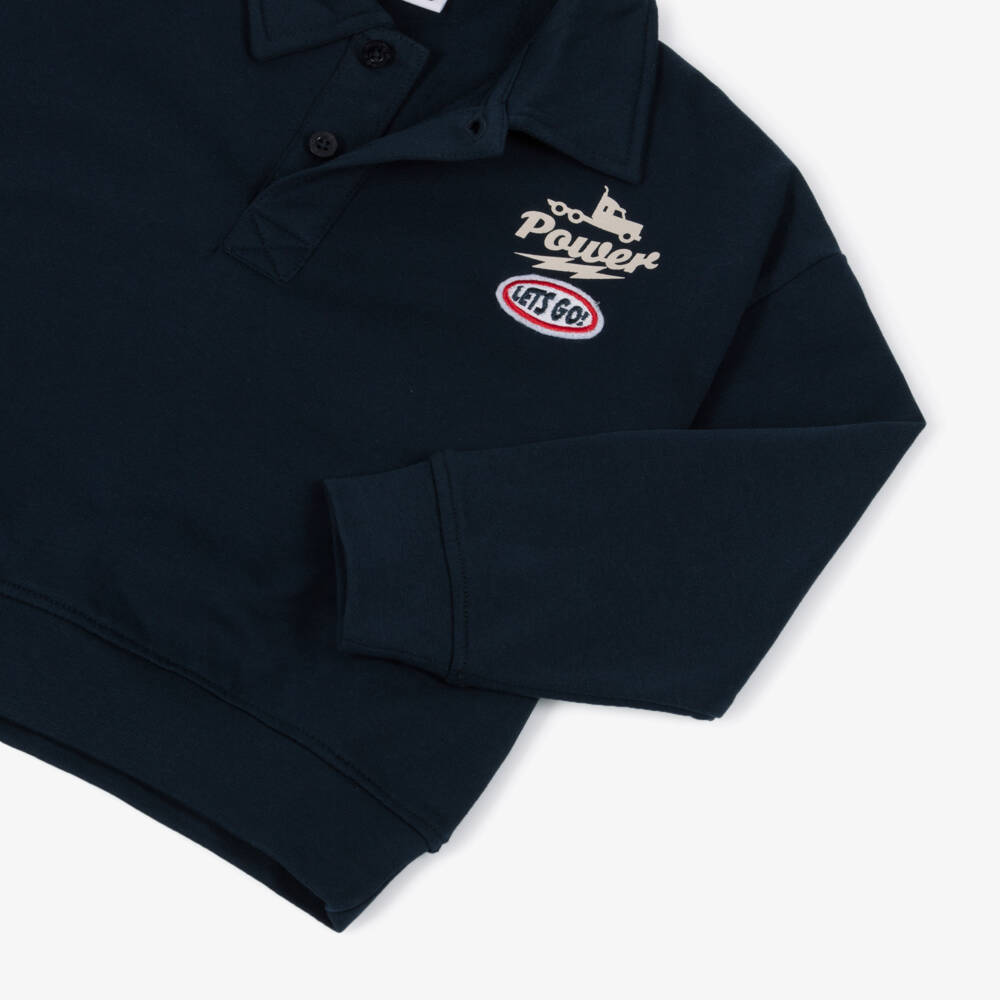 iDO-Boys Long Sleeve Navy Blue Cotton Polo Shirt | Childrensalon Outlet