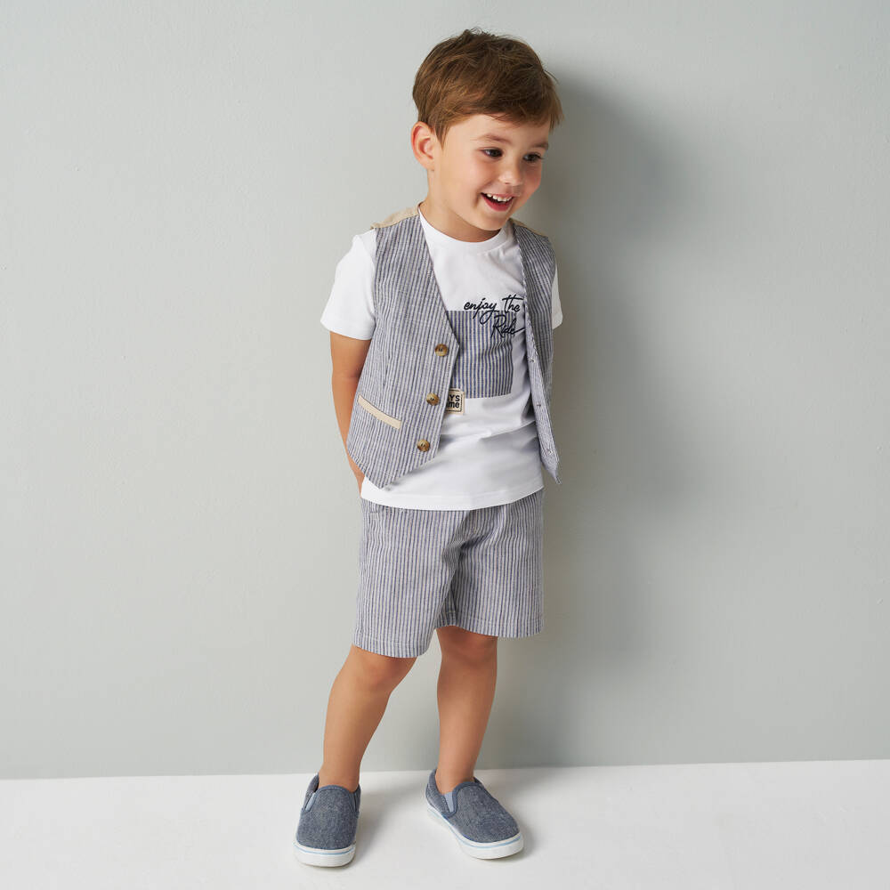 iDO Baby-شورت قطني مخطط بحري للأولاد | Childrensalon Outlet