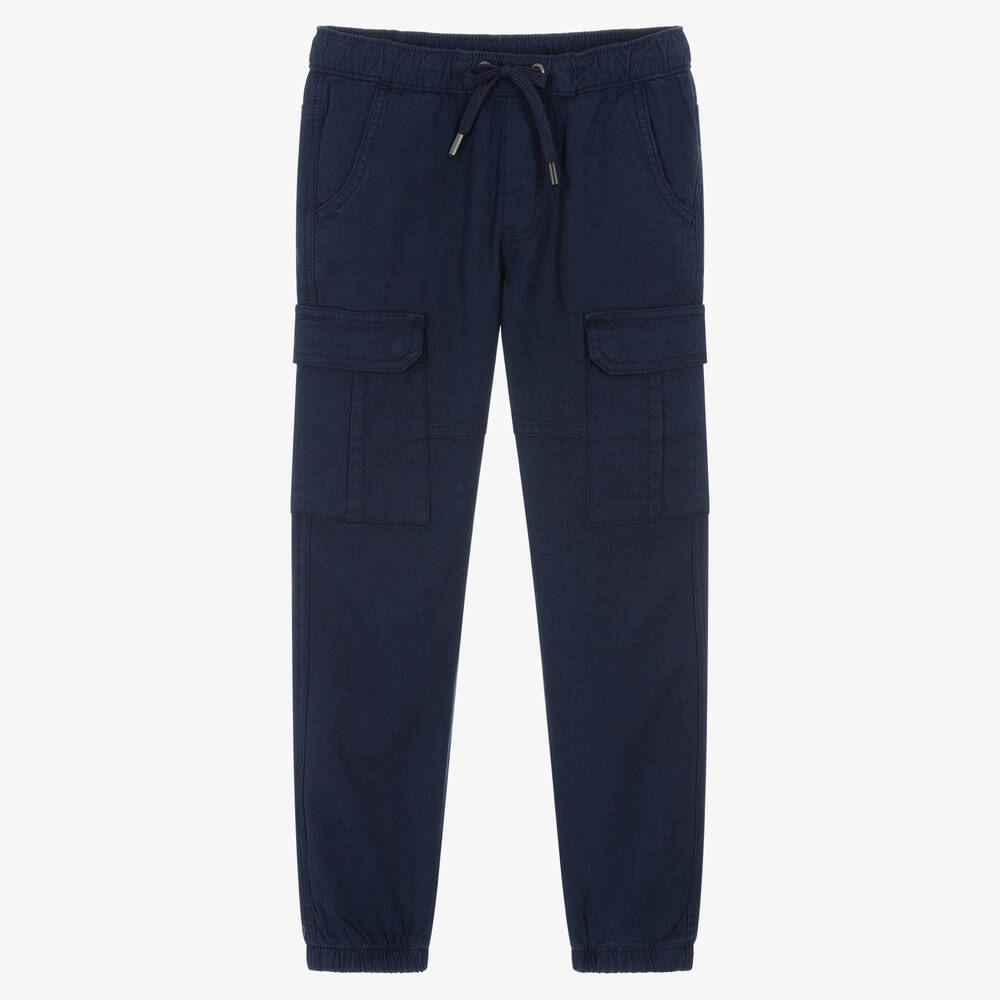 iDO Junior - Boys Navy Blue Cotton Cargo Trousers | Childrensalon