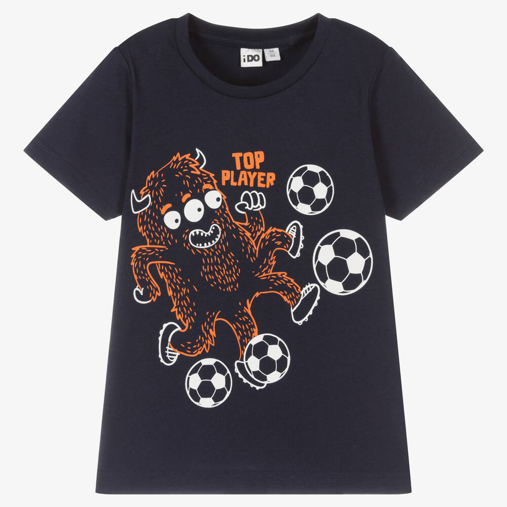 iDO Baby - Boys Navy Blue Cotton Football T-Shirt  | Childrensalon