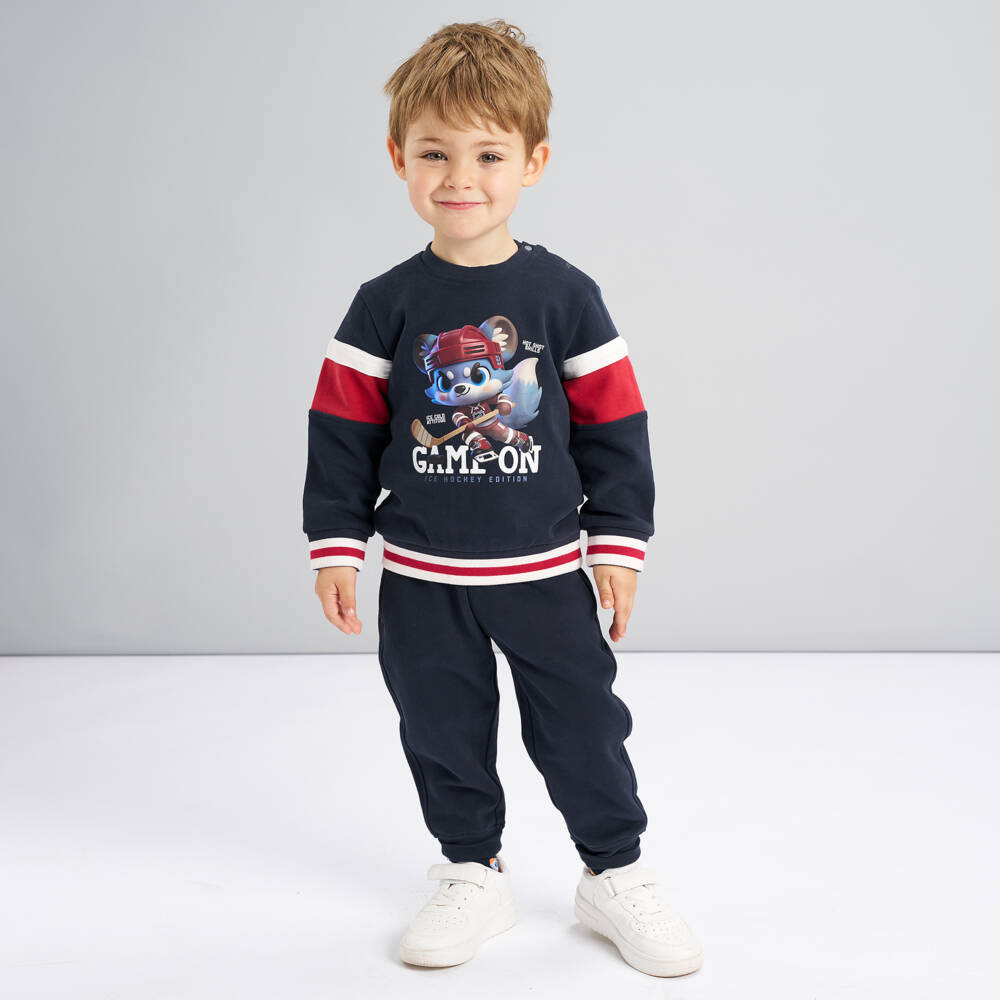 iDO-Boys Navy Blue Cotton Ice Hockey Inspired Tracksuit | Childrensalon Outlet