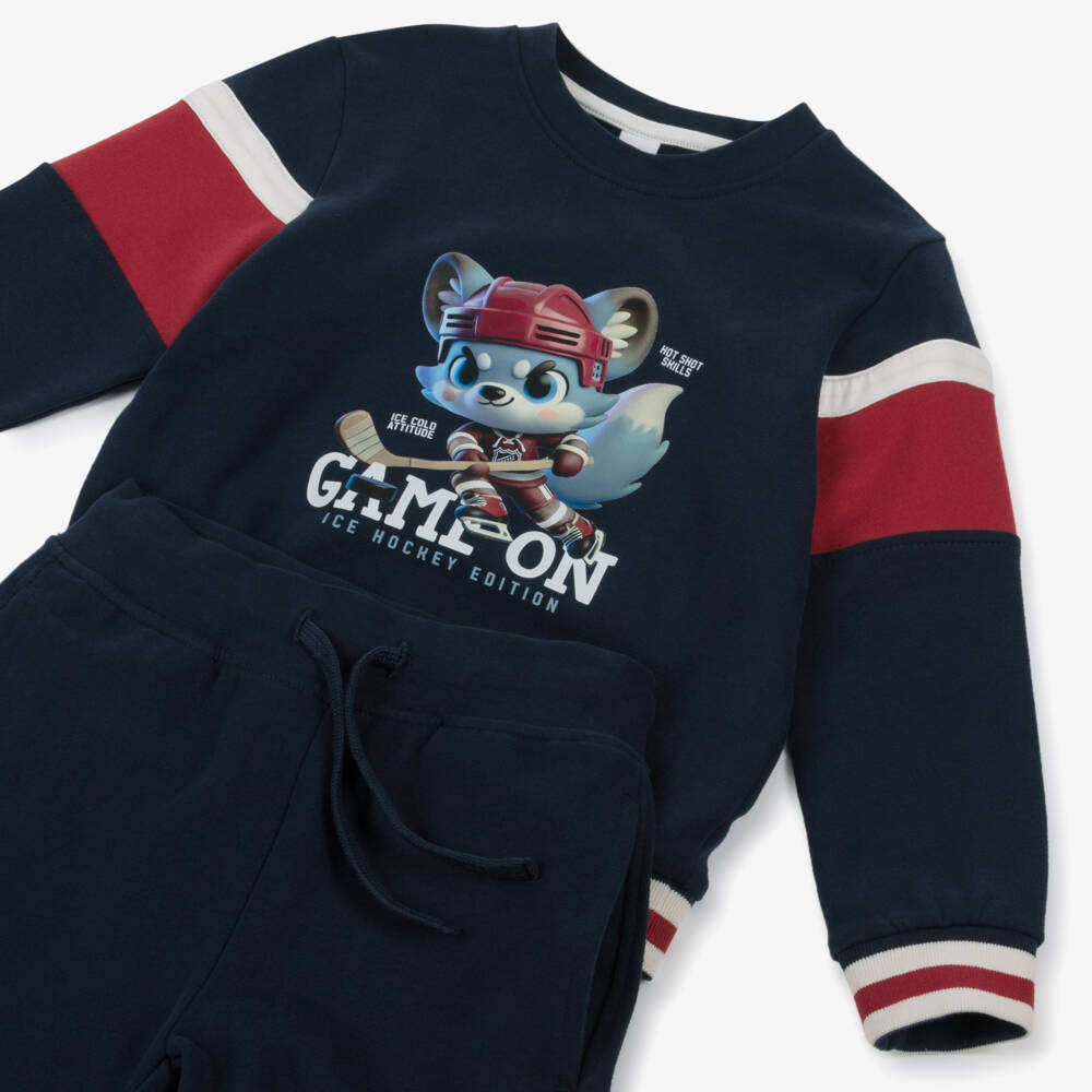 iDO-Boys Navy Blue Cotton Ice Hockey Inspired Tracksuit | Childrensalon Outlet