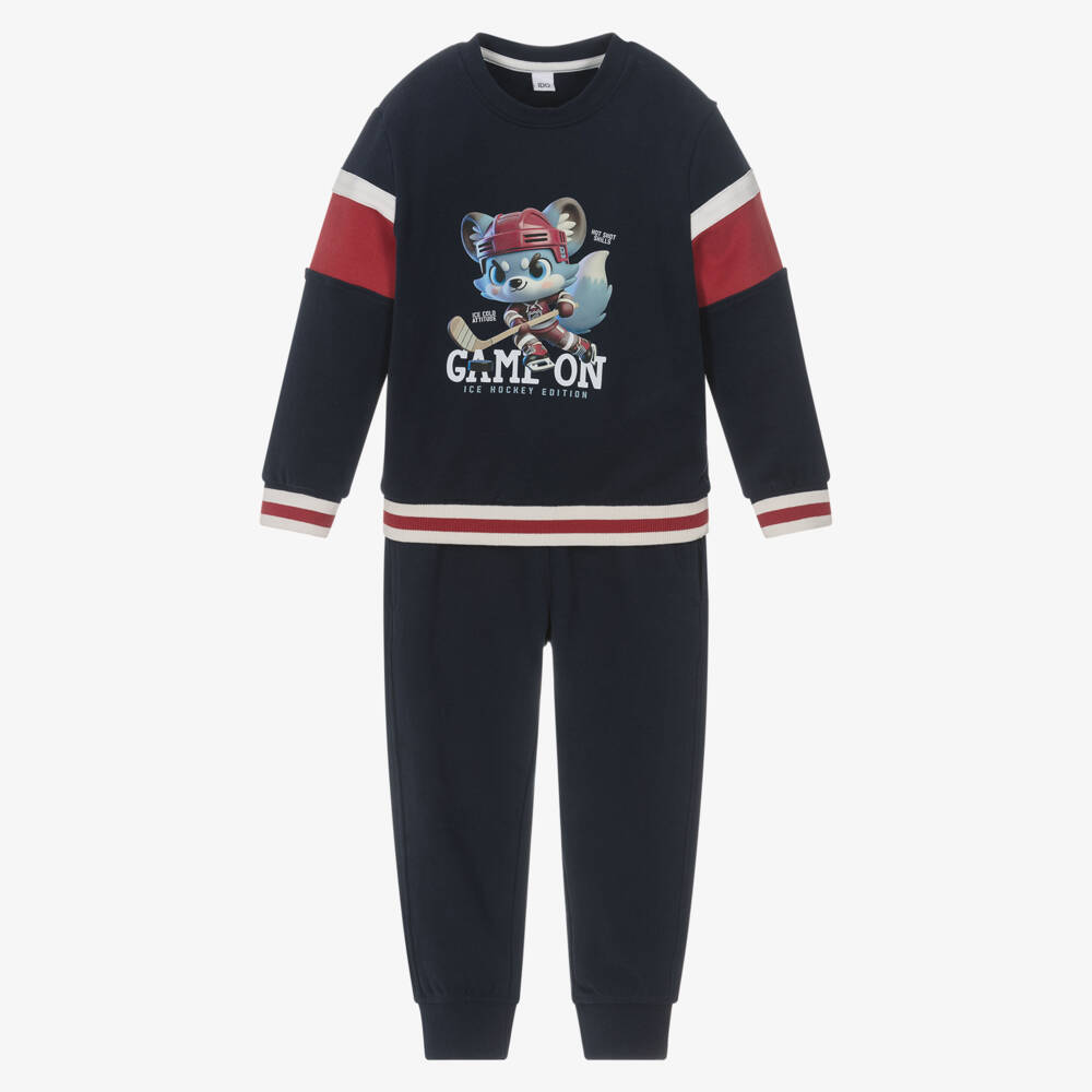 iDO-Boys Navy Blue Cotton Ice Hockey Inspired Tracksuit | Childrensalon Outlet