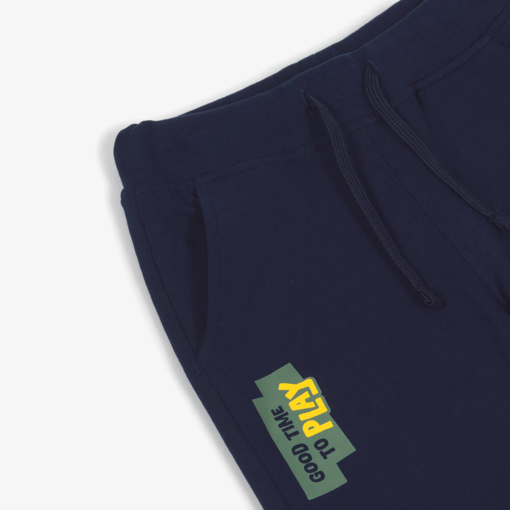 iDO-Boys Navy Blue Cotton Joggers with Graphic Print | Childrensalon Outlet