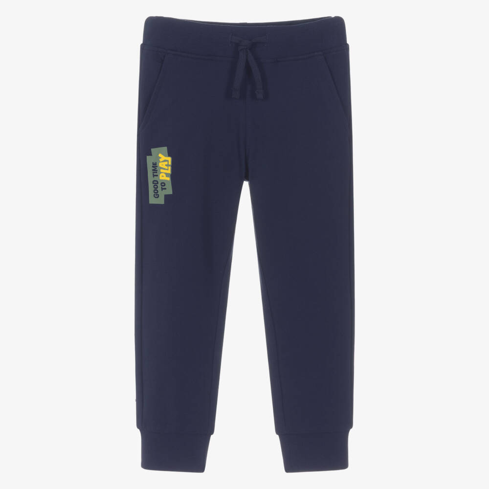 iDO-Boys Navy Blue Cotton Joggers with Graphic Print | Childrensalon Outlet