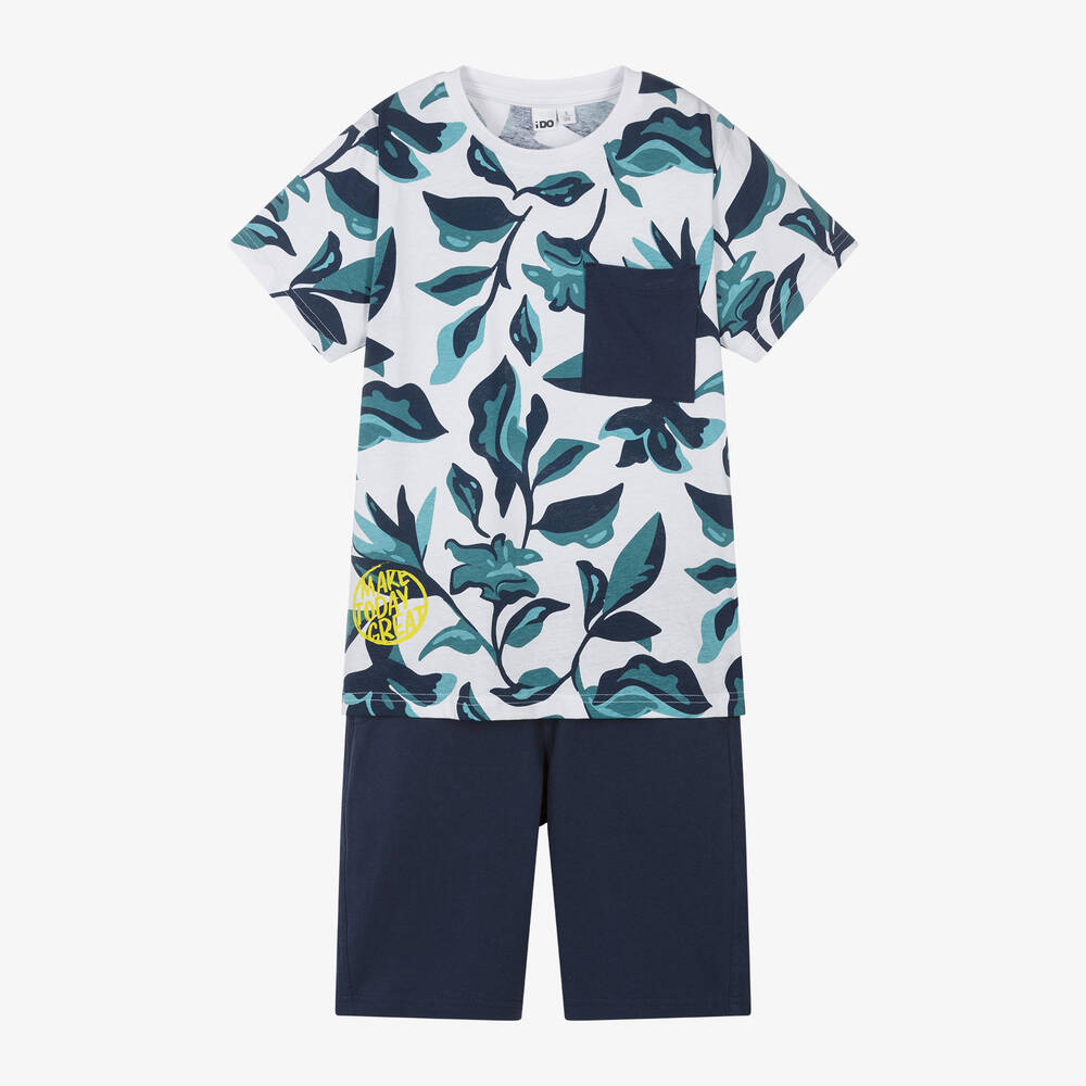 iDO Junior-Boys Navy Blue Cotton Shorts Set | Childrensalon Outlet