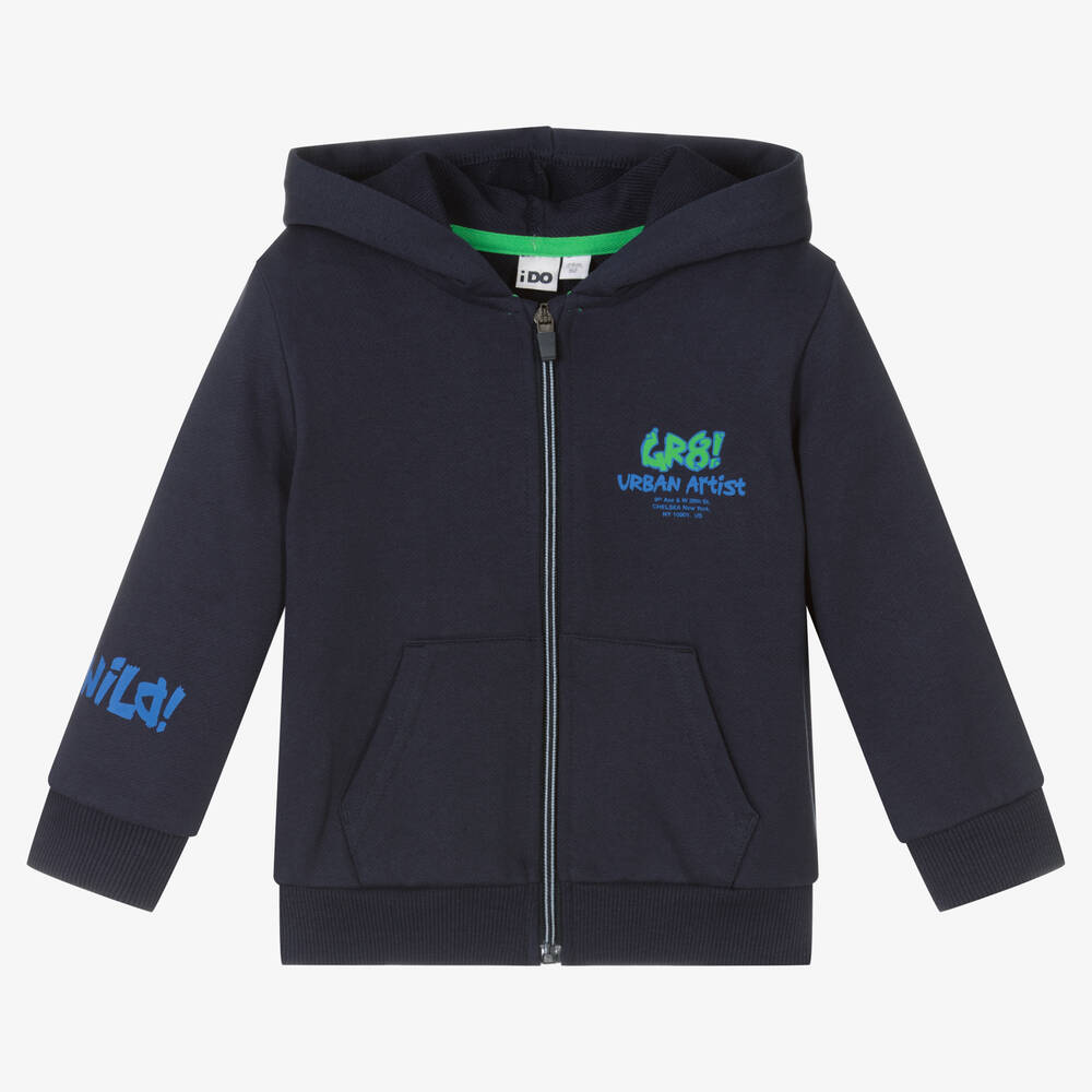 iDO Baby - Boys Navy Blue Cotton Zip-Up Hoodie | Childrensalon