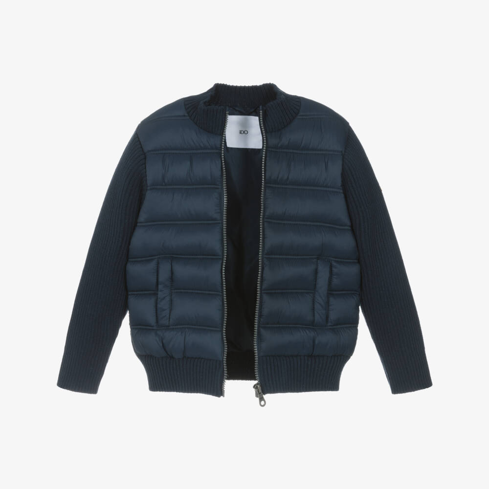 iDO-Boys Navy Blue Puffer Jacket with Knitted Sleeves | Childrensalon Outlet