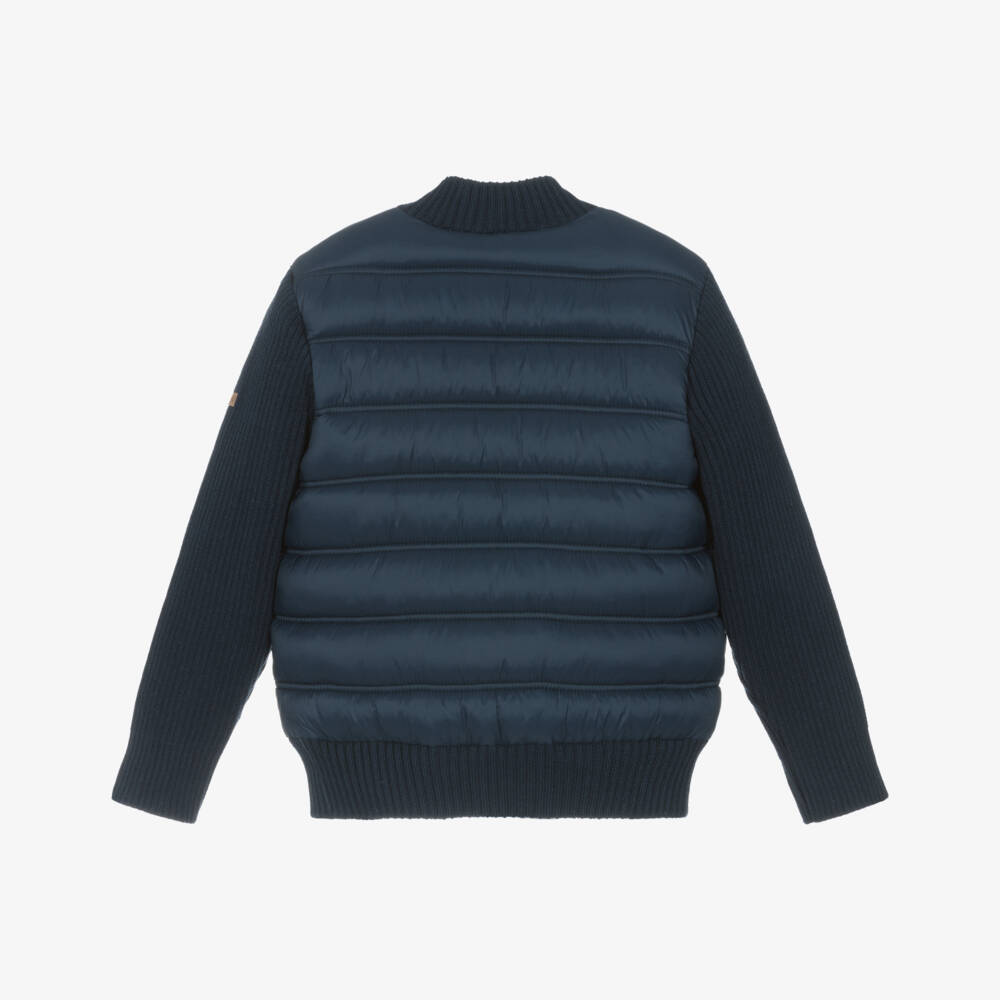 iDO-Boys Navy Blue Puffer Jacket with Knitted Sleeves | Childrensalon Outlet