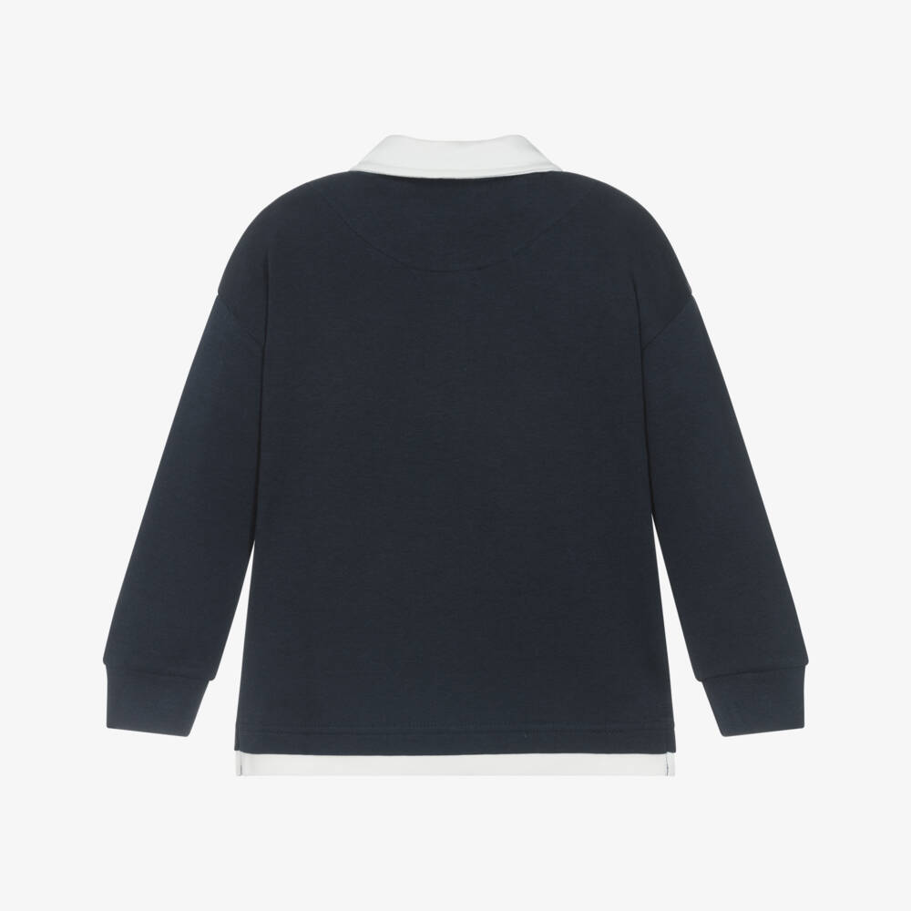 iDO-Boys Navy Blue & White Cotton Jersey Polo Shirt | Childrensalon Outlet