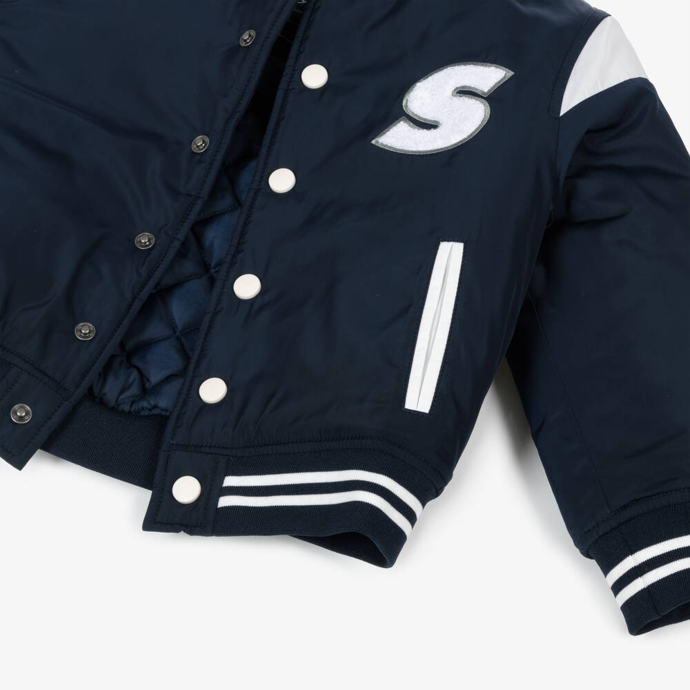 iDO Baby-Boys Navy Hooded Varsity Coat | Childrensalon Outlet