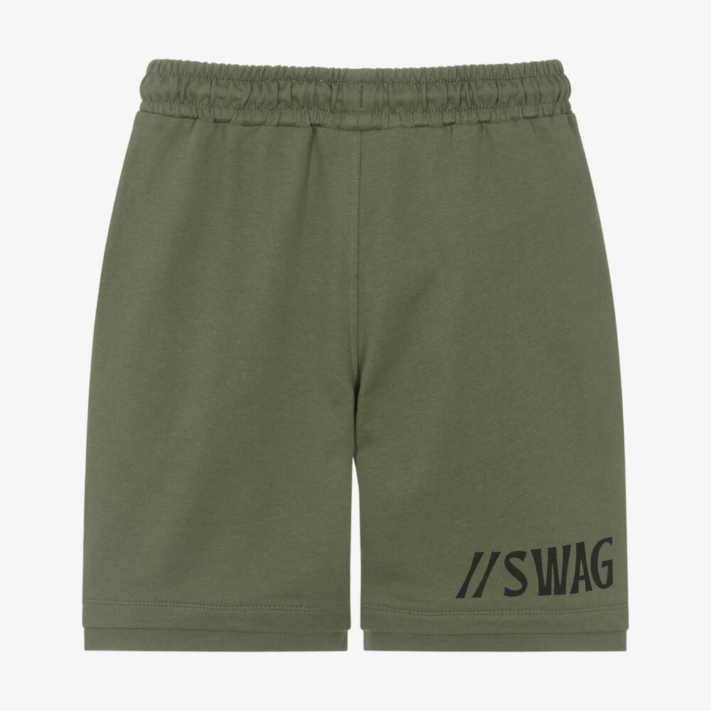 iDO Junior-Boys Olive Stretch Knit Shorts | Childrensalon Outlet