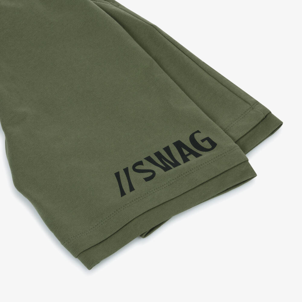 iDO Junior-Boys Olive Stretch Knit Shorts | Childrensalon Outlet