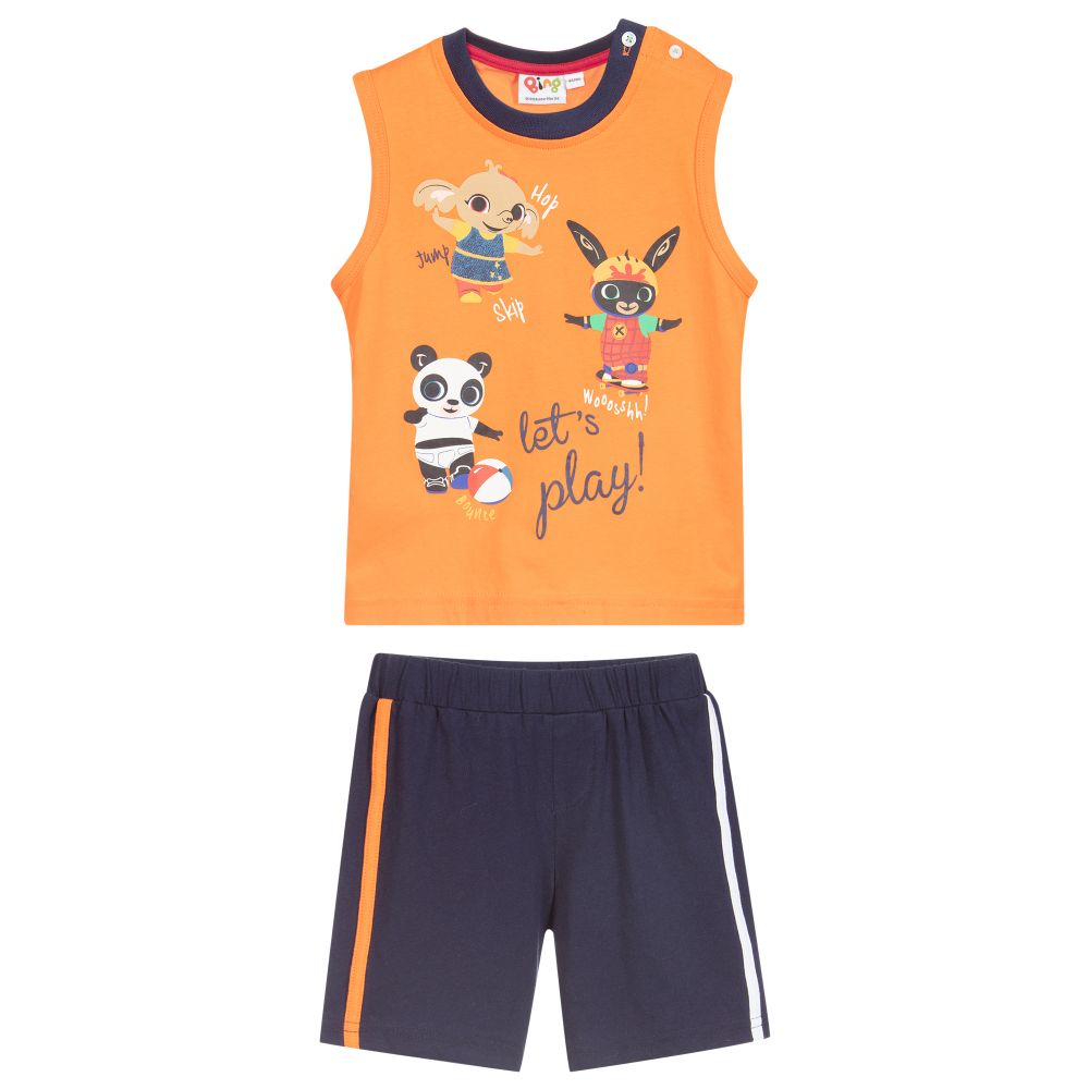 iDO Baby-طقم شورت وتيشيرت قطن لون برتقالي وكحلي للأولاد | Childrensalon Outlet