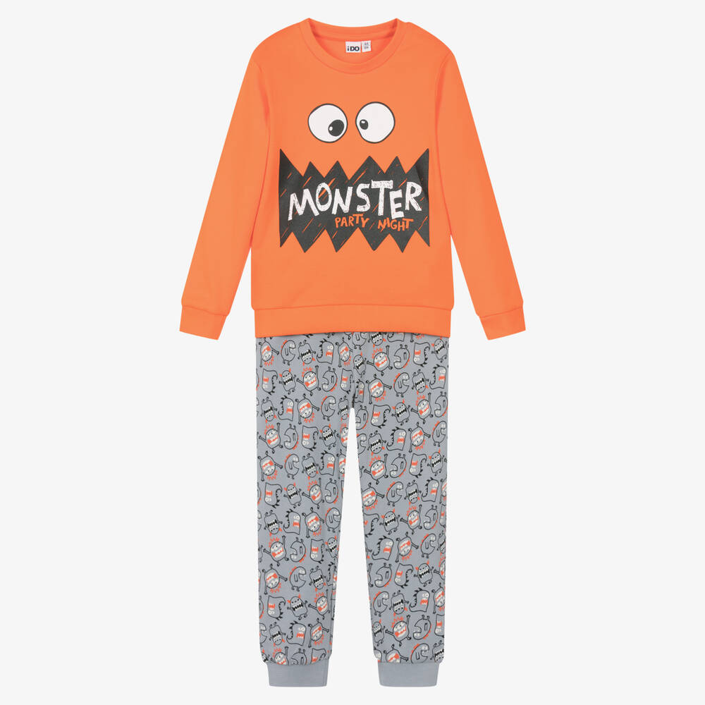 iDO Baby - Boys Orange & Grey Cotton Pyjamas | Childrensalon