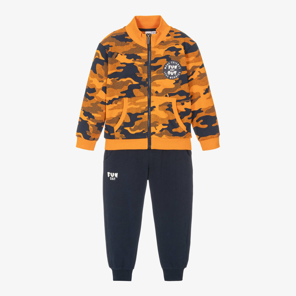 iDO Baby - Boys Orange & Navy Blue Cotton Tracksuit | Childrensalon