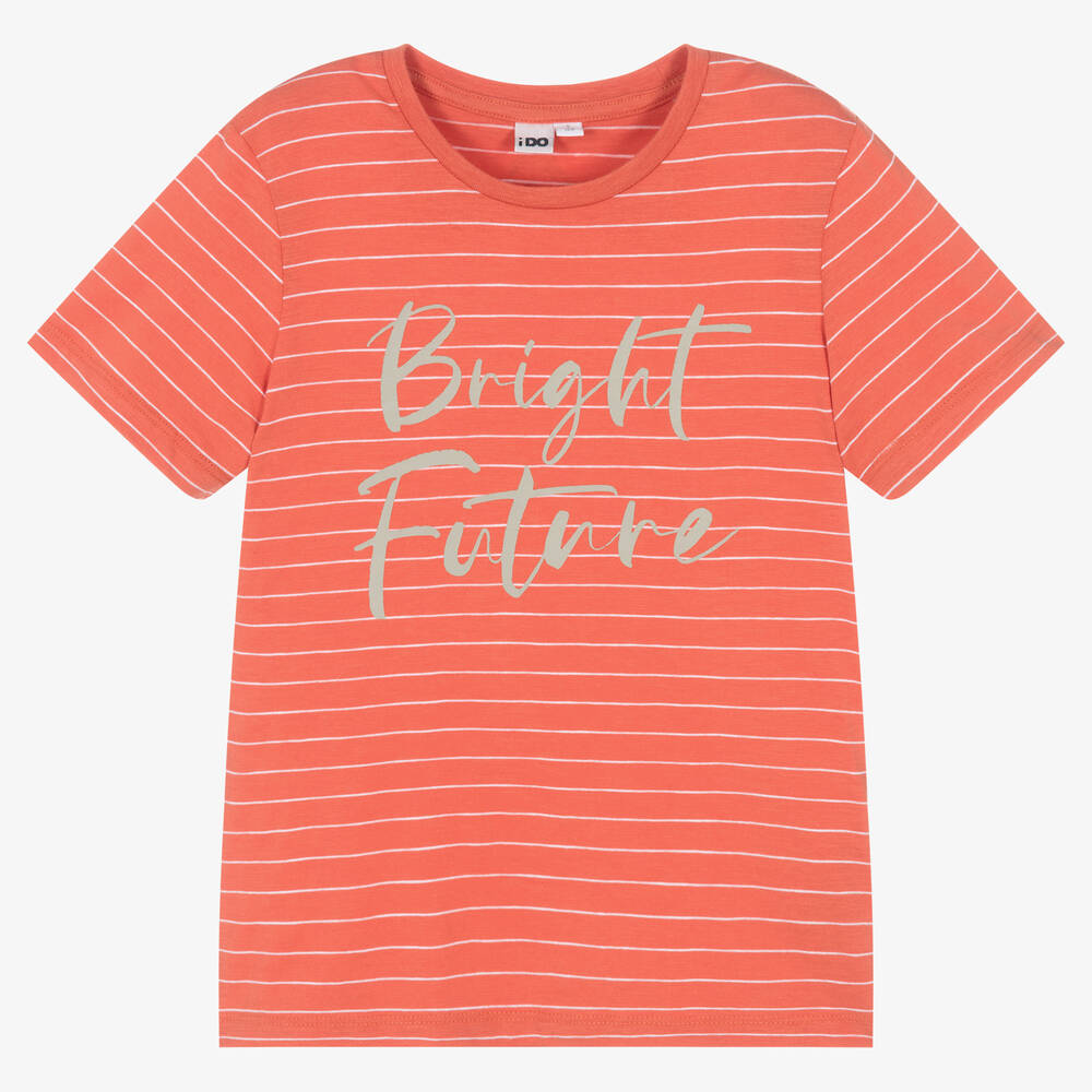 iDO Junior - T-shirt orange rayé en coton garçon | Childrensalon