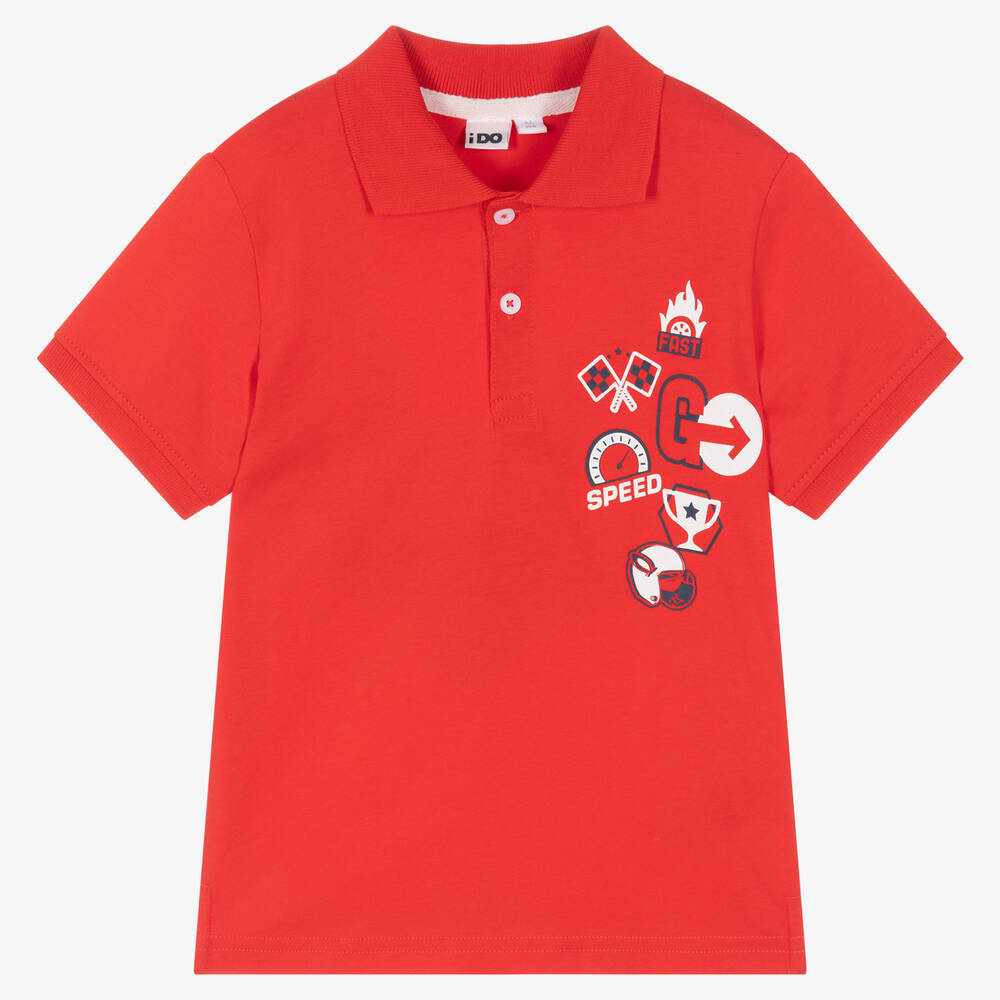 iDO Baby - Boys Red Cotton Jersey Polo Shirt | Childrensalon