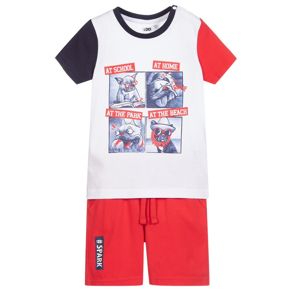 iDO Baby - Футболка с красными шортами из хлопка для мальчиков | Childrensalon