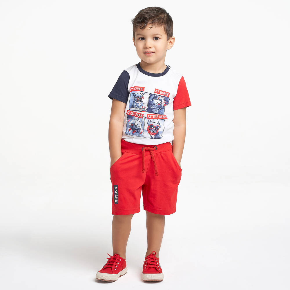 iDO Baby-Boys Red Cotton Shorts Set | Childrensalon Outlet