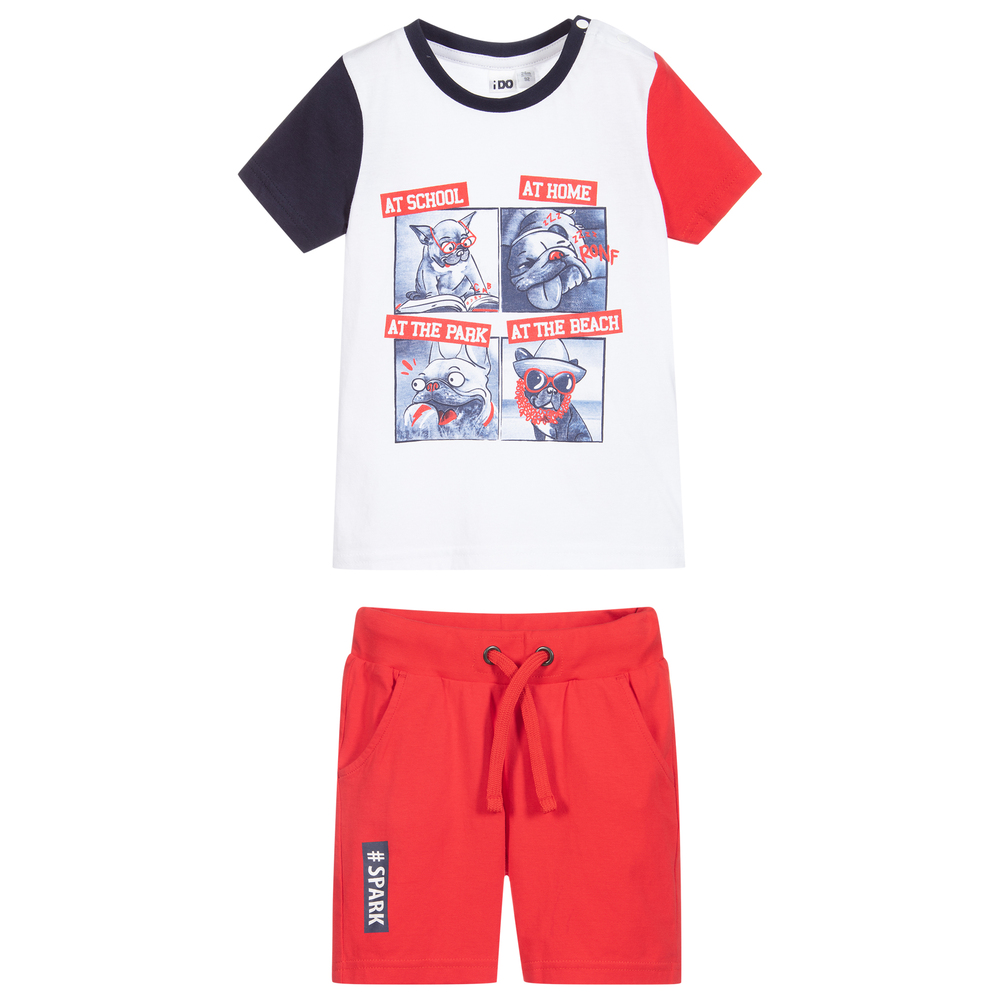 iDO Baby - Boys Red Cotton Shorts Set | Childrensalon Outlet