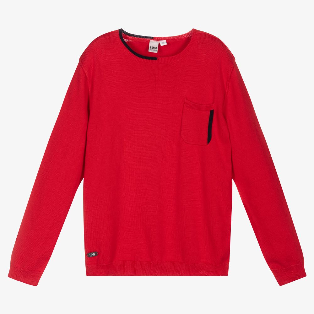 iDO Junior - Boys Red Cotton Sweater | Childrensalon