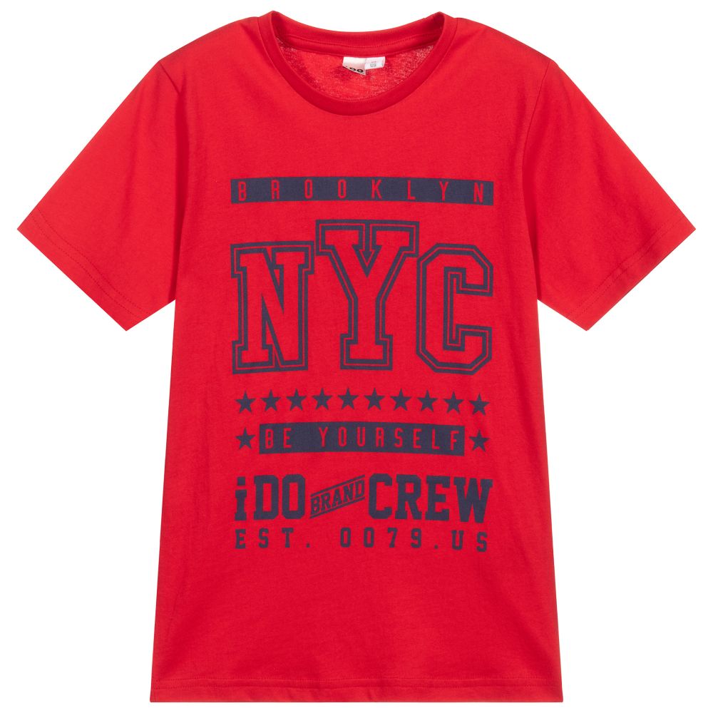 iDO Junior - Boys Red Cotton T-Shirt | Childrensalon