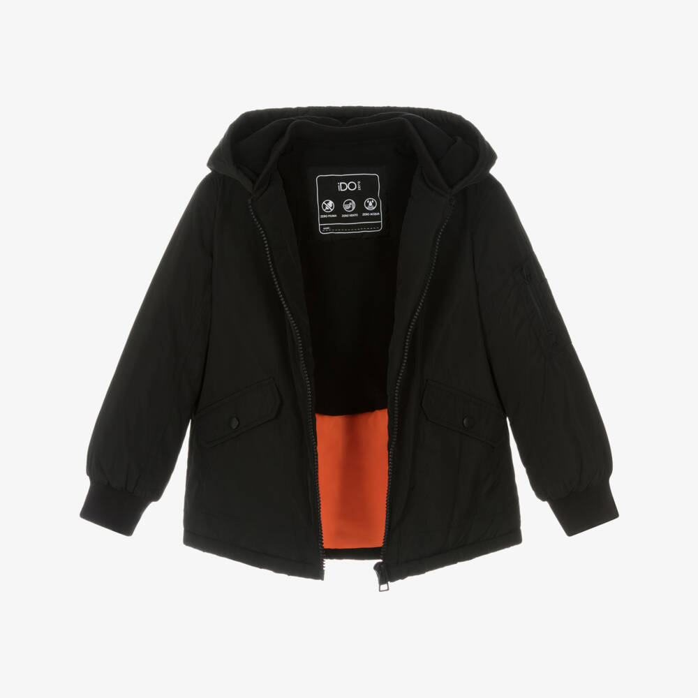 iDO-Boys Silky Black Waterproof Coat with Hood | Childrensalon Outlet