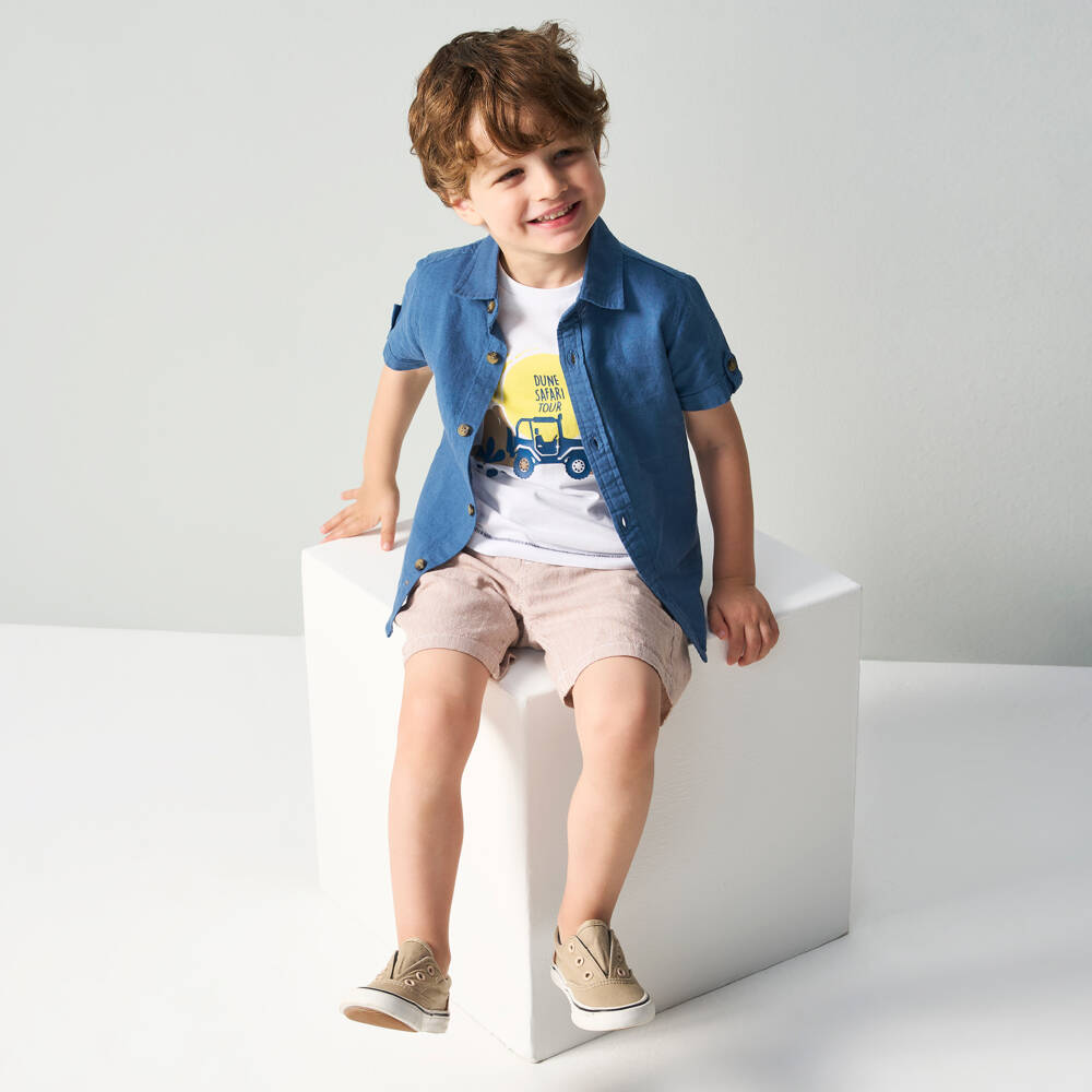 iDO Малыши-Льняная рубашка небесного оттенка для мальчиков | Childrensalon Outlet