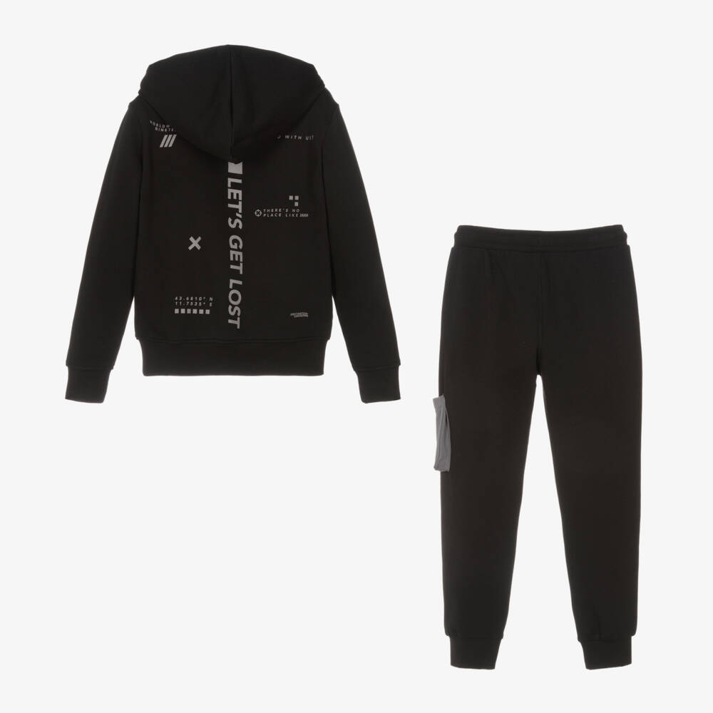 iDO Junior-Boys Sleek Black Cotton Tracksuit | Childrensalon Outlet