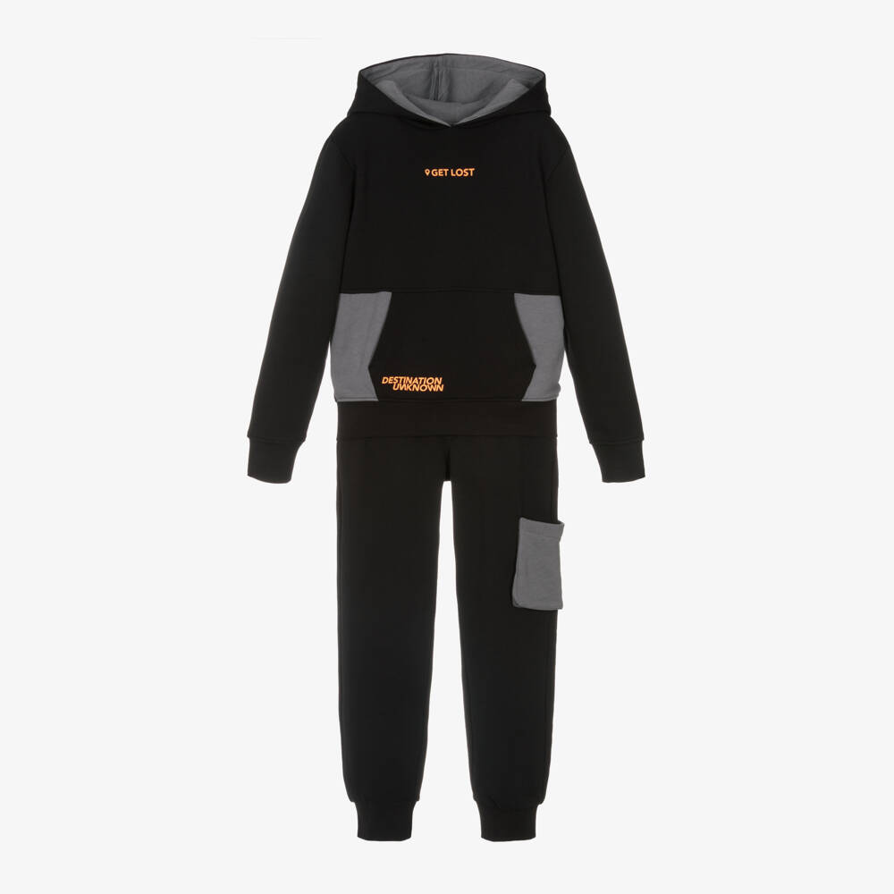 iDO Junior-Boys Sleek Black Cotton Tracksuit | Childrensalon Outlet