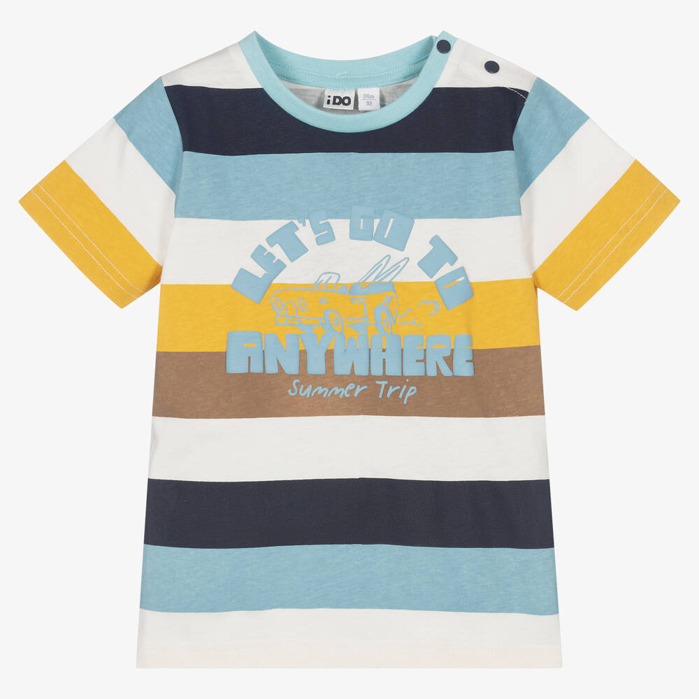 iDO Baby - Boys Striped Cotton Slogan T-Shirt | Childrensalon