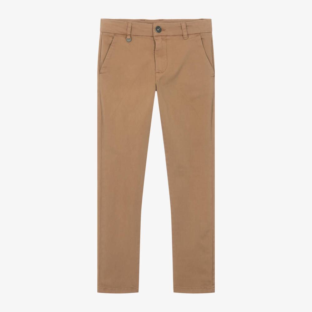 iDO Junior-Boys Tan Cotton Twill Trousers | Childrensalon Outlet