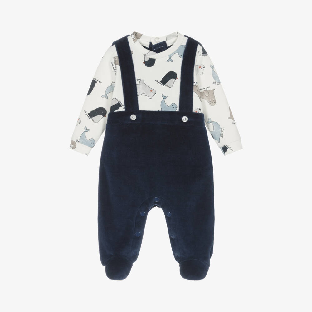 iDO Mini-Boys Velour Dungaree Babygrow | Childrensalon Outlet