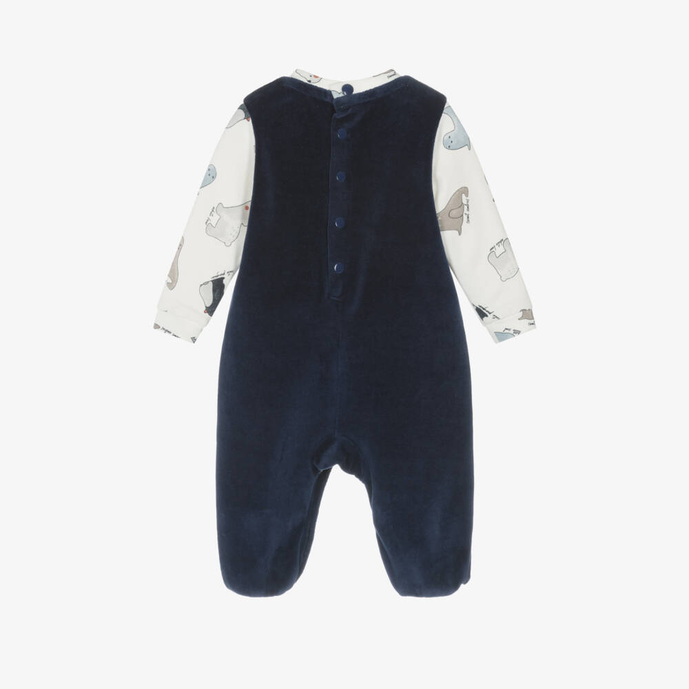 iDO Mini-Boys Velour Dungaree Babygrow | Childrensalon Outlet