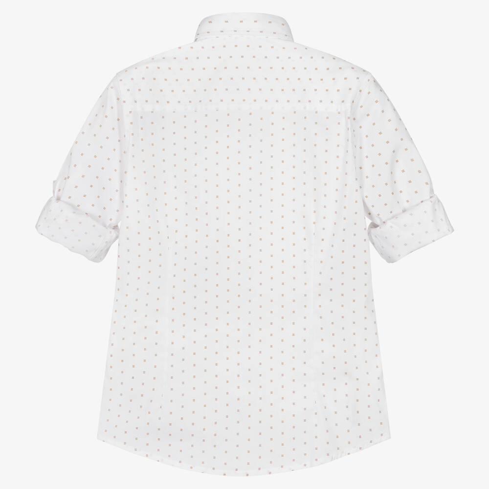iDO Junior-Boys White & Beige Patterned Shirt | Childrensalon Outlet