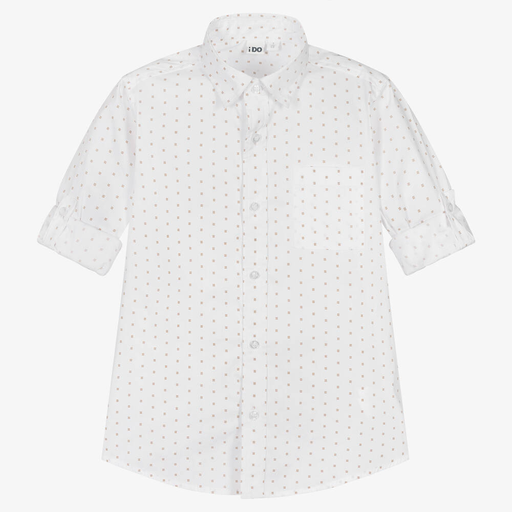 iDO Junior - Boys White & Beige Patterned Shirt | Childrensalon
