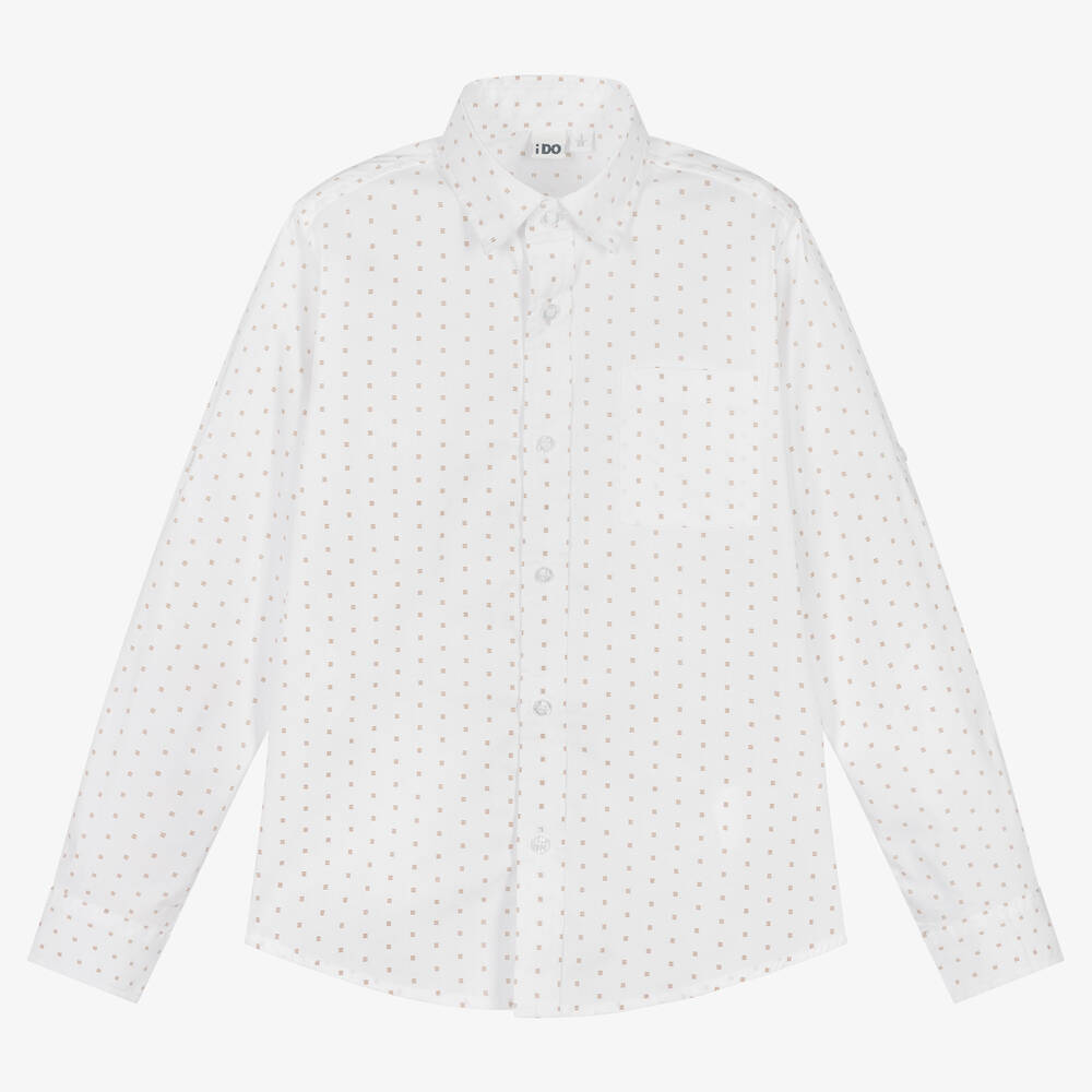 iDO Junior-Boys White & Beige Patterned Shirt | Childrensalon Outlet
