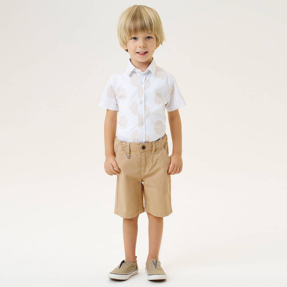 iDO Baby-Boys White & Beige Spot Print Shirt | Childrensalon Outlet