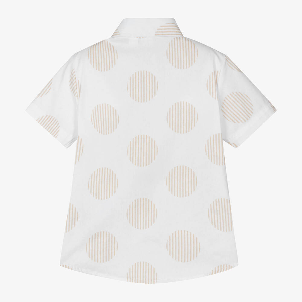 iDO Baby-Boys White & Beige Spot Print Shirt | Childrensalon Outlet