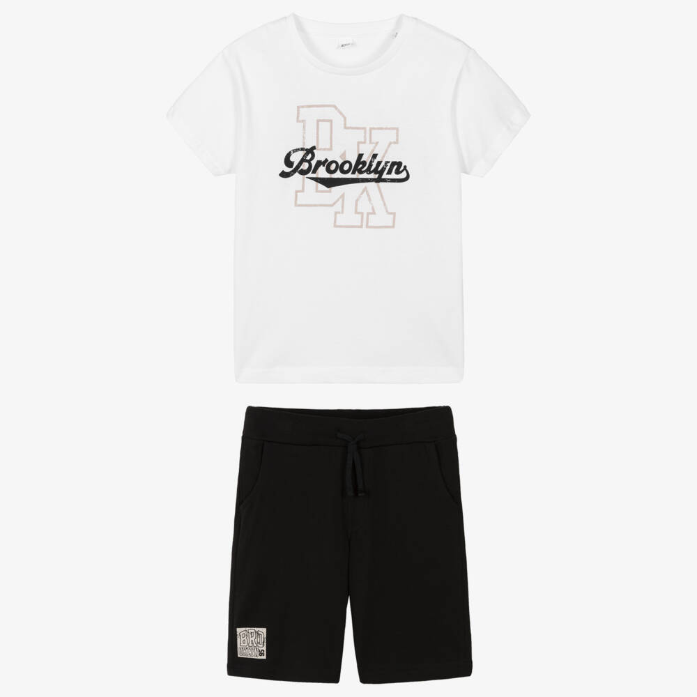 iDO-Boys White & Black Cotton Brooklyn Shorts Set | Childrensalon Outlet