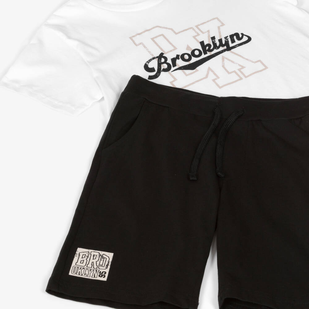 iDO-Boys White & Black Cotton Brooklyn Shorts Set | Childrensalon Outlet