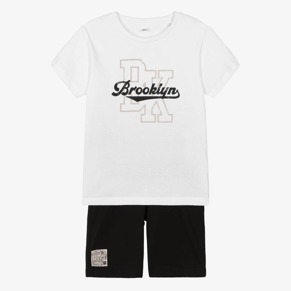 iDO-Boys White & Black Cotton Brooklyn Shorts Set | Childrensalon Outlet