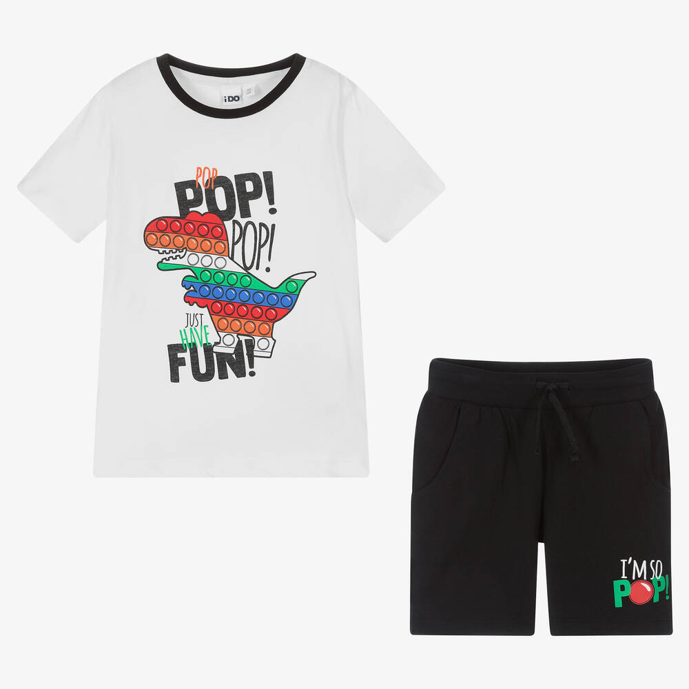 iDO Baby-Boys White & Black Dinosaur Shorts Set | Childrensalon Outlet