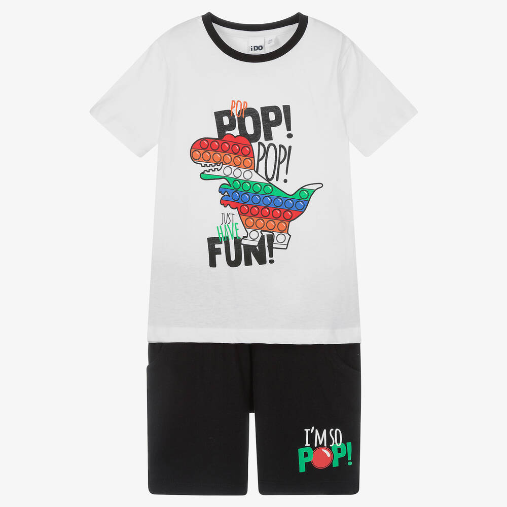 iDO Малыши-Белая футболка с динозавром и черные шорты | Childrensalon Outlet