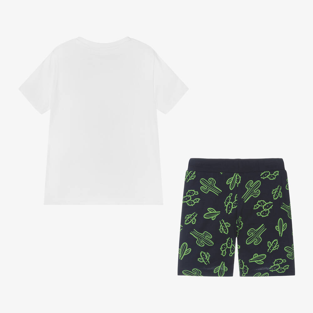 iDO Baby-Boys White & Blue Cotton Cactus Shorts Set | Childrensalon Outlet