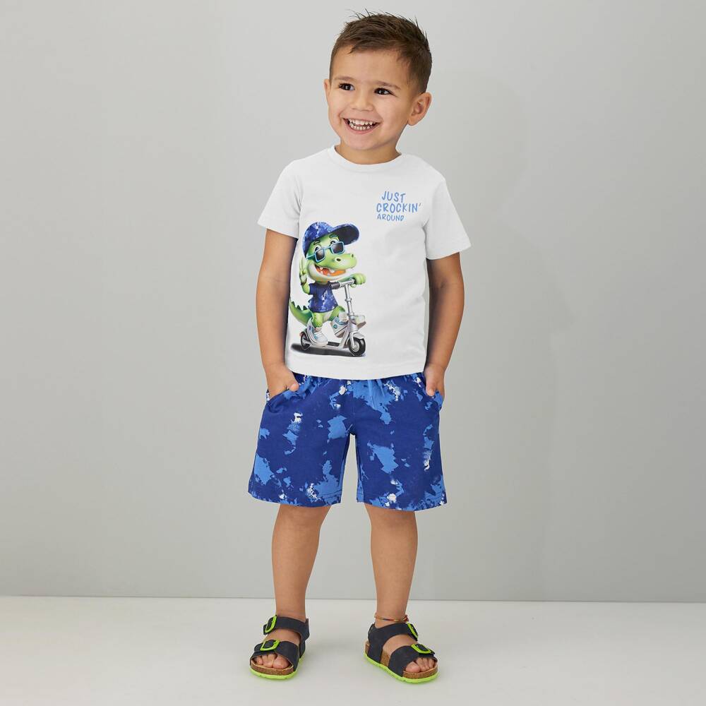 iDO-Boys White & Blue Crocodile Motif Shorts Set | Childrensalon Outlet