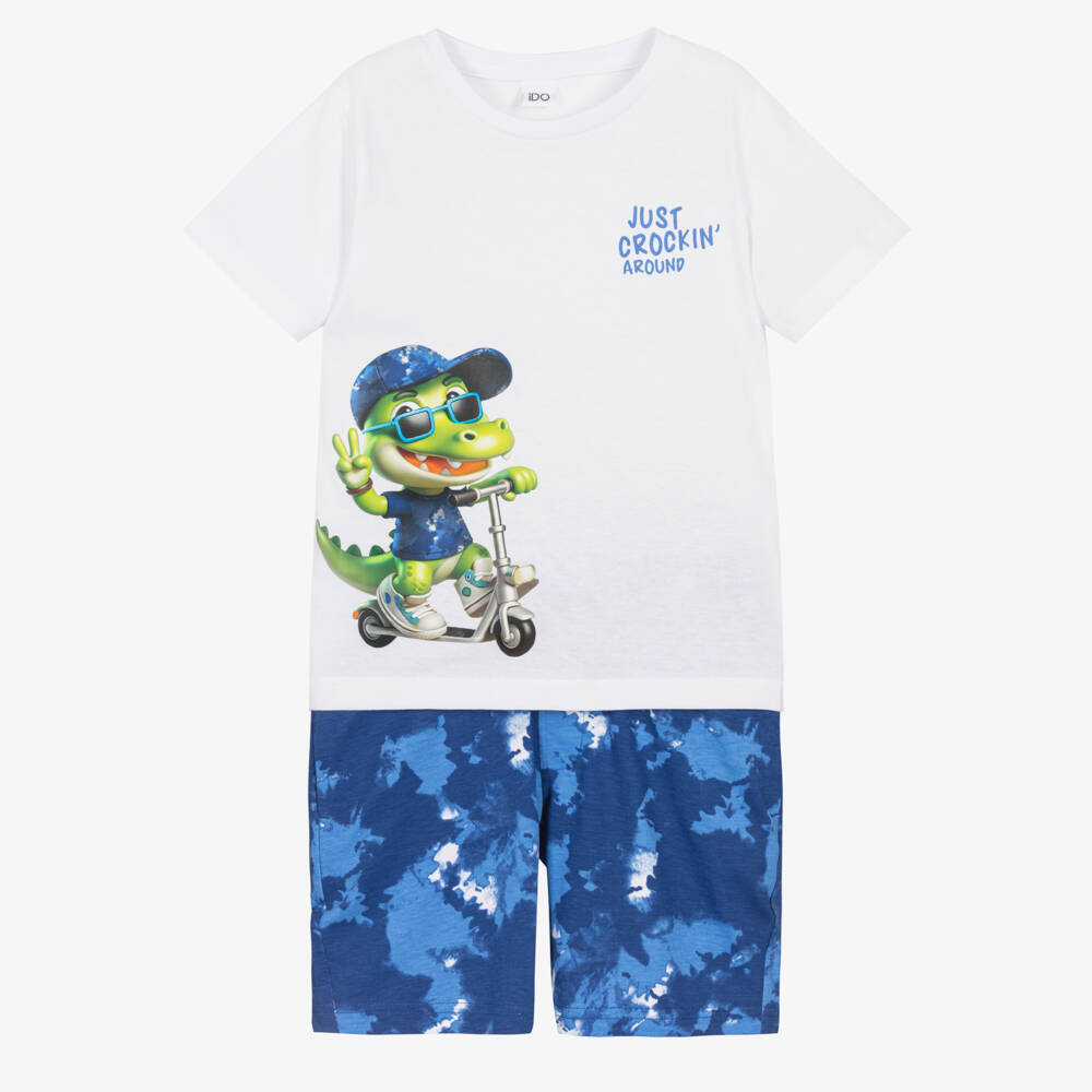 iDO-Boys White & Blue Crocodile Motif Shorts Set | Childrensalon Outlet