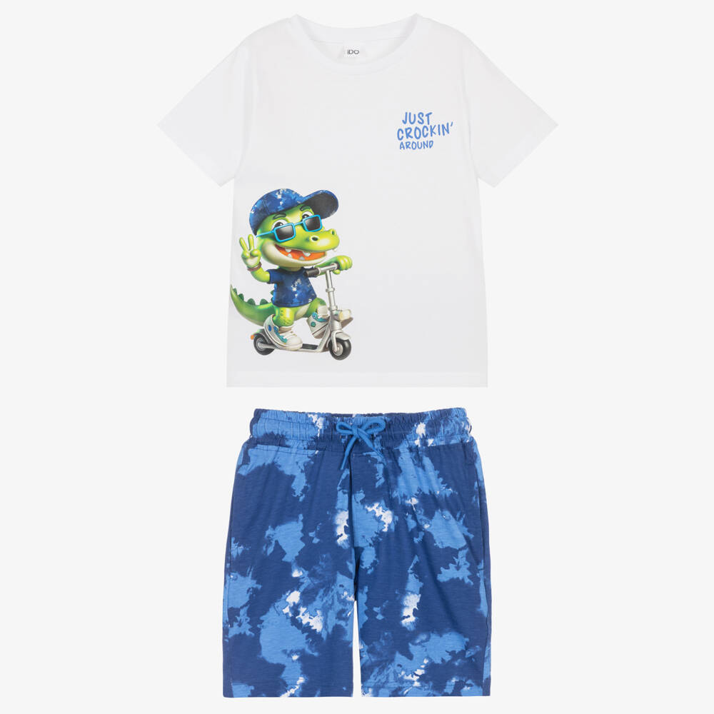 iDO-Boys White & Blue Crocodile Motif Shorts Set | Childrensalon Outlet